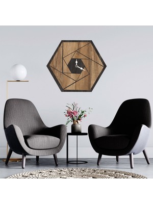 Deko Gonya Altıgen Tasarım  Ahşap Duvar Saati