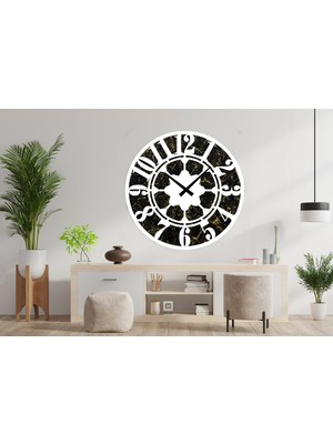 Deko Gonya Mermer Desenli Dekoratif   Ahşap Duvar Saati