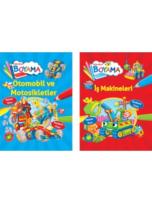 Parıltı Yayınları Eğlendiren Boyama Seti - Otomobil ve Motosikletler+Iş Makineleri - 3+ Yaş - Okul Öncesi - 2 Kitap - Set