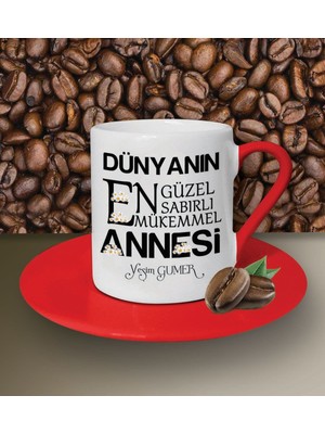 Hediye Zengini Kişiye Özel Dünyanın En Güzel Annesi Temalı Kırmızı Kahve Fincanı