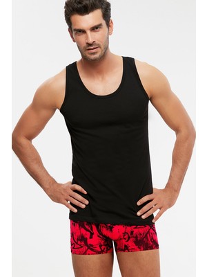 Kom Erkek Penye Henry Atlet 2 Li Siyah %100 Pamuk S-3xl