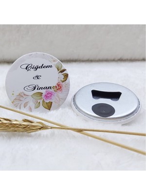 Hayaller Dükkanı 30 Adet Açacak Magnet Nikah Şekeri Pembe Kahve Çiçek Uv Baskılı
