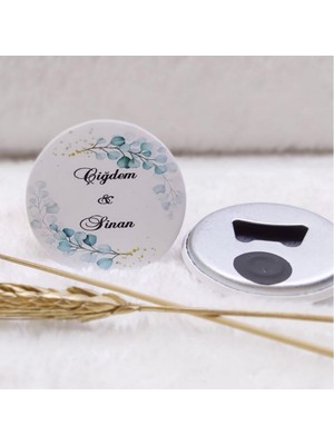 Hayaller Dükkanı 30 Adet Açacak Magnet Nikah Liği Mavi Beyaz Çiçek Uv Baskılı
