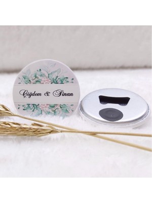 Hayaller Dükkanı 30 Adet Nikah Şekeri Buton Açacak Magnet  Sarı Çiçekliı Uv Baskılı