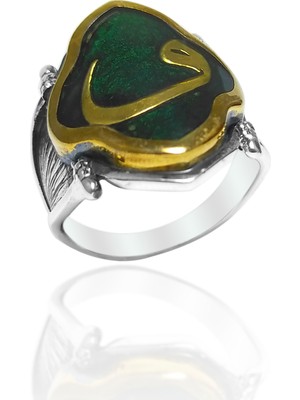 Midyat Nurtaş Gümüş Vav Işlemeli Mineli Erkek Gümüş Yüzük