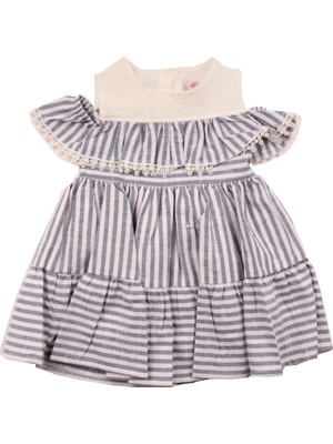 Ebruli Çizgili Fistolu Kız Çocuk Elbise 32800