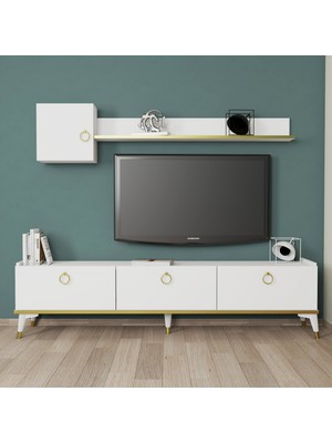 Bimossa E4510 Vesta Tv Ünitesi Beyaz Gold Detaylı