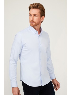 Kiğılı Uzun Kol Slim Fit Dar Kesim Pamuk Gömlek