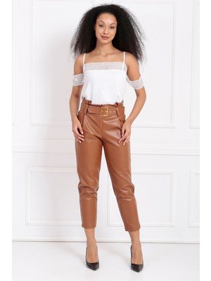 Sense 5 Cm.kemerli Yüksek Bel Yandana Gizli Fermuarlı Deri Pantolon | PNT33134