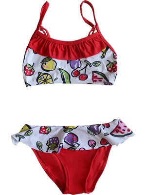 Endeep Kız Çocuk Desenli Kırmızı Büstiyer Bikini Takımı
