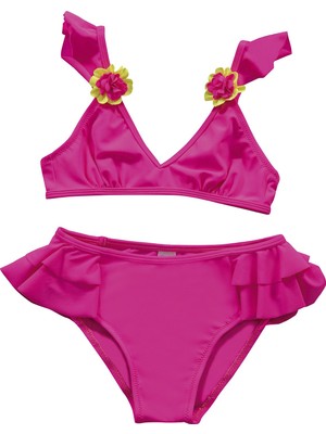 Endeep Kız Çocuk Pembe Aksesuar Detaylı Volanlı Bikini Takımı