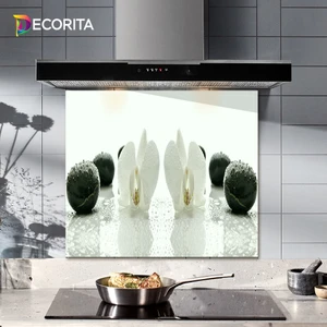 Beyaz Orkide Siyah Oniks | Ocak Arkası Koruyucu | 52cm x 60cm