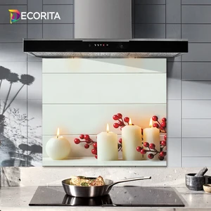 Cam Ocak Arkası Koruyucu | Beyaz Mum Desen | 52cm x 60cm