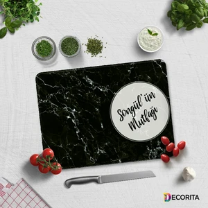 Kişiye Özel - Siyah Mermer Görünümlü | Cam Kesme Tahtası - Cam Kesme Tablası | 30cm x 40cm