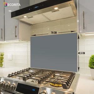 Düz Renk - Gri | Cam Ocak Arkası Koruyucu | 49,5cm x 76cm