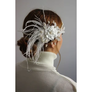 Cappello Design Cappello Saç Aksesuarları, Beyaz Tüylü Düğün Gelin Nikah Tacı