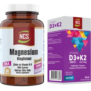 Magnezyum Zma Magnesium Çinko Vitaminb6 Folic Acid 60 Tablet+Vitamin D3 K2 20 ml