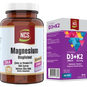 Magnezyum Zma Magnesium Çinko Vitaminb6 Folic Acid 180 Tablet+Vitamin D3 K2 20 ml