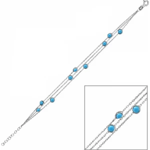 Rams Gümüş Üç Sıra Turkuaz Tohum Taşlı Zincir Bileklik