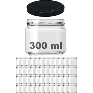 300 cc Kavanoz Metal Siyah Konserve Kapaklı 300 ml Şeffaf Cam Kavanoz 48 Adet