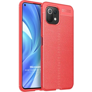 Xiaomi Mi 11 Lite Kılıf Deri Dokulu Silikon Kırmızı