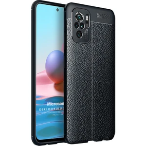 Xiaomi Redmi Note 10 Kılıf Deri Dokulu Silikon Siyah