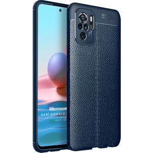 Xiaomi Redmi Note 10 Kılıf Deri Dokulu Silikon Lacivert