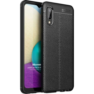 Samsung Galaxy A02 Kılıf Deri Dokulu Silikon Siyah