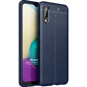 Samsung Galaxy A02 Kılıf Deri Dokulu Silikon Lacivert