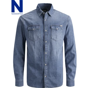 Jack & Jones 12138115 Erkek Jjesherıdan Shırt L/s Noos Denim Gömlek