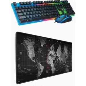 Gaming Işıklı Klavye + Dünya Desenli 90*40 Mousepad