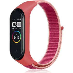 Nezih Case Xiaomi Mi Band 3/4/5/6/7 Uyumlu Hasır Silikon Kordon Kırmızı/pembe