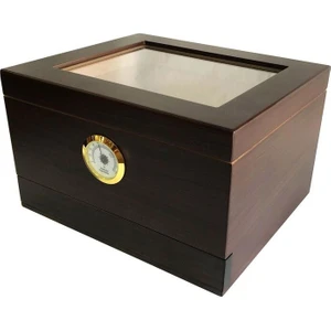 Cedar Camlı Çekmeceli Puro Kutusu Humidor Kahve 40S
