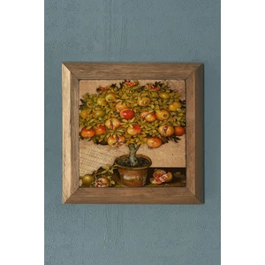 Oscar Stone Masif Çerçeveli  Bereket Sembolü Nar Tablo- Oscar Stone Decor 28X28 cm