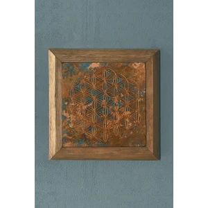 Oscar Stone Masif Çerçeveli Yaşam Çiçeği Eskitme Taş Tablo  Oscar Stone Decor 28X28 cm