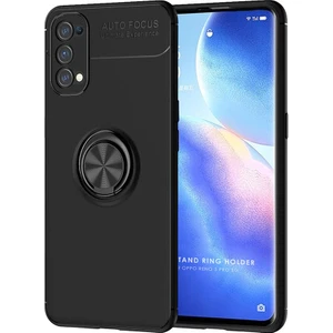 Oppo Reno 5 Focus Serisi Yüzük Standlı Silikon Kılıf - Siyah
