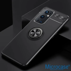 Oneplus 9 Pro Focus Serisi Yüzük Standlı Silikon Kılıf - Siyah