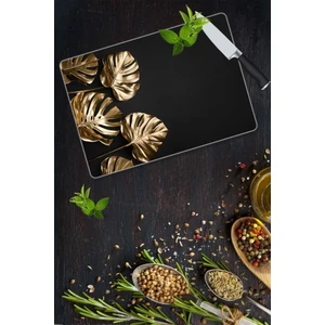 4 Altın Yaprak Cam Kesme Tahtası | 30 x 40 cm.