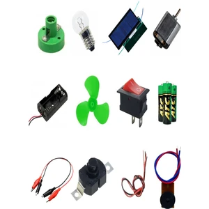 Okul Deney Seti - 8 Güneş Paneli Duy Anahtar Su Motoru Pil Motor Krokodil Full Set