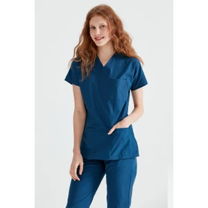 Indigo Mavi Tek Üst Terikoton Ince Kumaş Dr Greys Kesim Forma