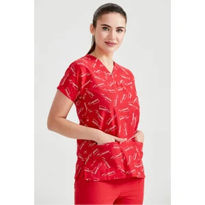 Kırmızı Atatürk Imza Desenli Tek Üst Terikoton Ince Kumaş Dr Greys Kesim Forma