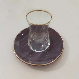 Mermer Seri Mürdüm 6'lı Porselen Çay Bardak Takımı 14CS-06