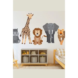 Zürafa Aslan Fil Kaplan Gergedan Hayvanlar Çocuk Oda Sticker Seti