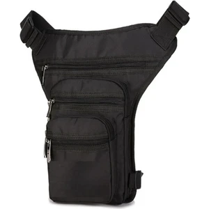 Motosiklet Bel ve Bacak Bağlamalı Çanta 5 Gözlü Fermuarlı Su Geçirmez Parlak Kumaş Siyah