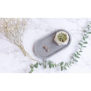 Orange Atelier Dekoratif  Oval Gri Beton Biblo Tabak Beton Takı Tabağı Mum Tabağı Mumluk Organizer