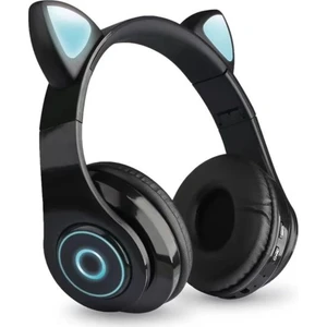BLUPPLE B-39 Kablosuz Bluetooth 5.0 Wireless Led Işıklı Kedili Kulaküstü Kulaklık Siyah