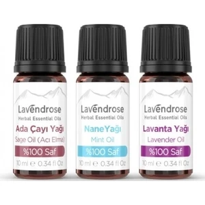 Stres Karşıtı Set (10'ar ml %100 Saf Adaçayı, Nane ve Lavanta Yağı)