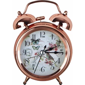 Kelebek Kuş Desenli Bakır Renk Metal Masa Saati