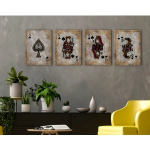 Bk Home Iskambil Tasarımlı 4'lü Kanvas Tablo 30X50CM-1