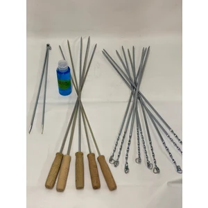 Ceren Mangal 17 Parça Mangal Şiş Set (5 Adet Ağaç Saplı, 10 Adet Ince) Maşa ve Jel